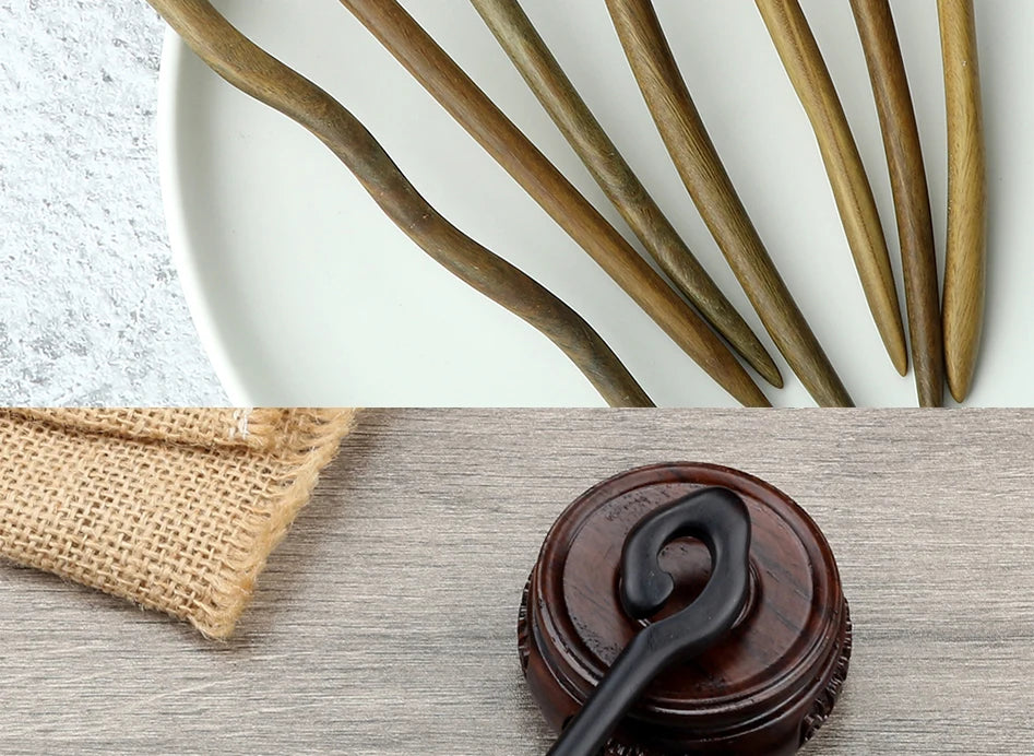 Style Retro Sandalwood Hair Clip Hairpin Chinese Ancient Carved Wooden Chopstick Hair Stick Cosplay Party Headwear Accessories