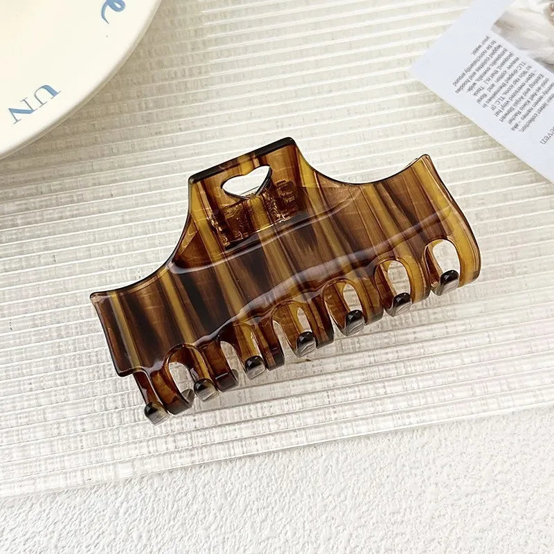 Retro Hollow Out Hair Claw Stripe Colour Hair Claw Clip Shark Catch Hair Accessories for Women Girls