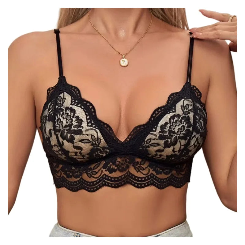 Lace Transparent Bra Women Non-wire Bralette Small Cup Push Up Bras Sexy Backless Lingerie French Underwear Padded Brassiere