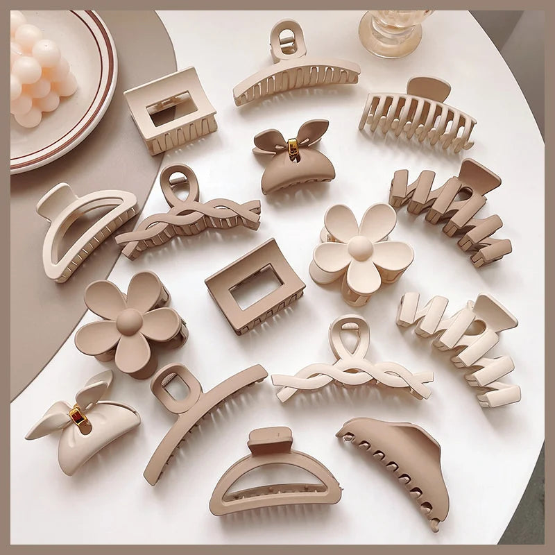 High Women Hair Claw Clips Korea Coffee Beige Acrylic Large Hair Claw Hairpin Geometric Barrettes Crab Girl Headwear Hair Accessories