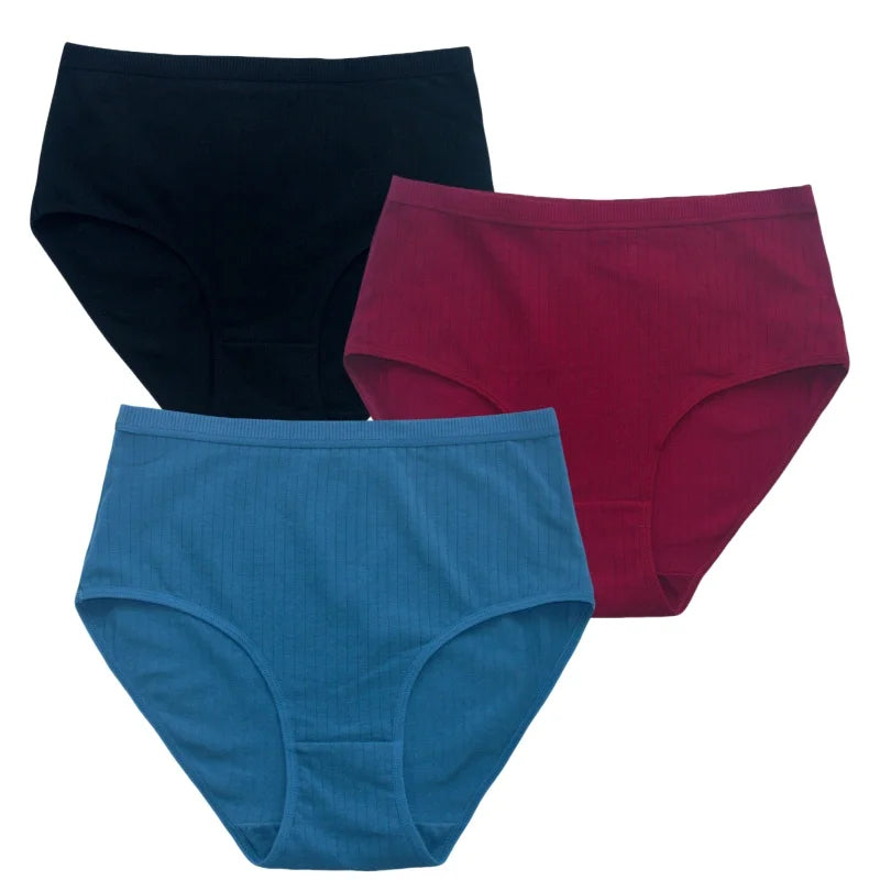 3Pcs/Set Women High Waist Panties Cotton Briefs Underwear Solid Color Female Sexy Lingerie M-XXL Breathable Comfort Underpants