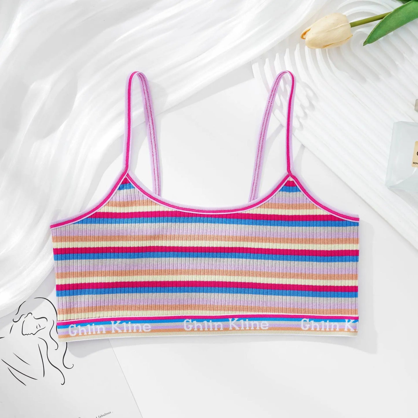 Girls Cotton Bras Female Thin Bralette Small Breast Girl Breathable Bra Colorful Striped Comfort Underwear No Pad Brasieres