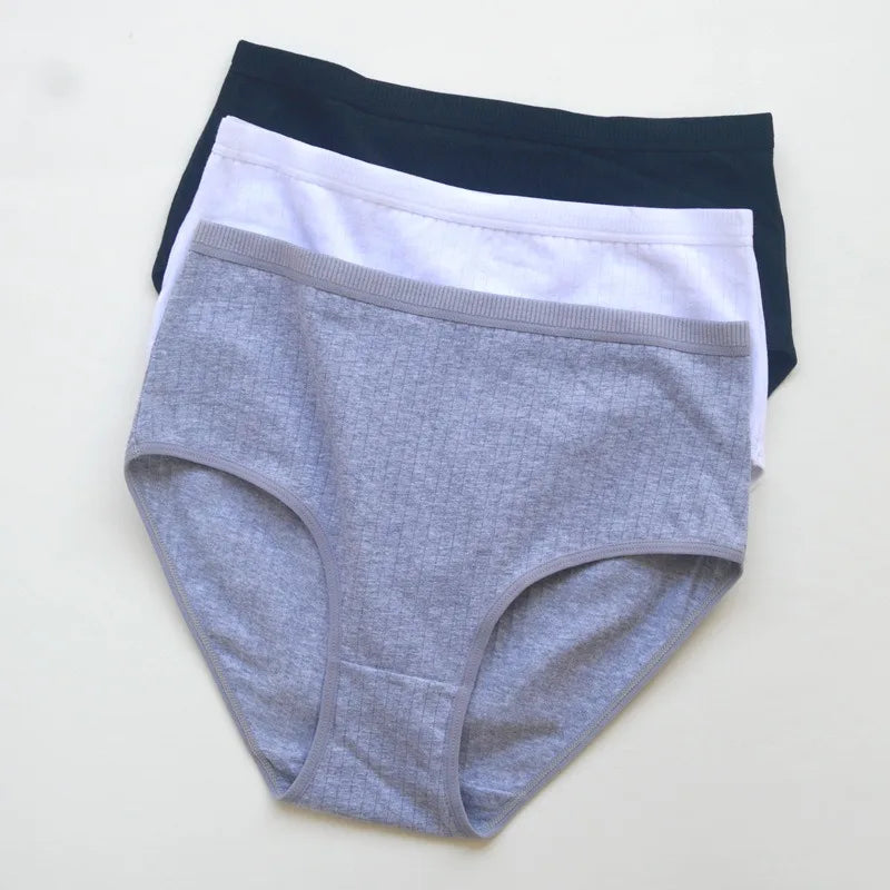 3Pcs/Set Women High Waist Panties Cotton Briefs Underwear Solid Color Female Sexy Lingerie M-XXL Breathable Comfort Underpants