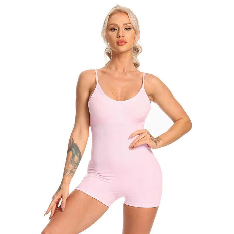 Yoga Set Women Fitness Rompers Sexy One Piece Strap Tummy Control Padded Sports Bra Workout Shorts JumpSuit Sportswear