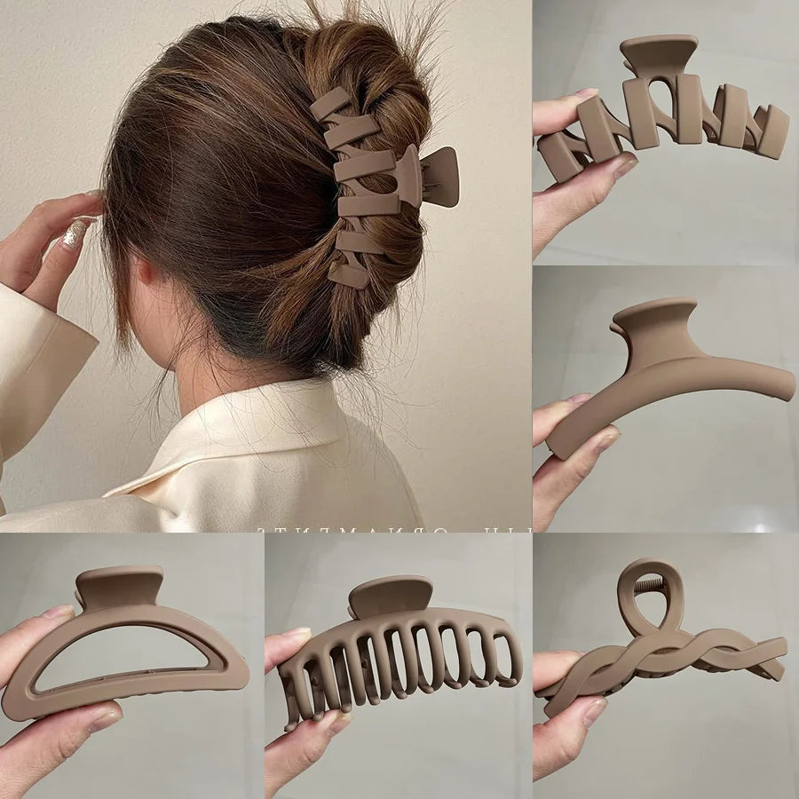 High Women Hair Claw Clips Korea Coffee Beige Acrylic Large Hair Claw Hairpin Geometric Barrettes Crab Girl Headwear Hair Accessories