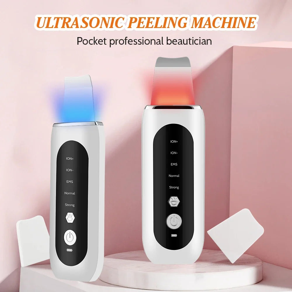 Beauty Product Facial Lift Deep Face Cleaning Red Blue Light Electric Dead Ultrasonic Face Sonic Skin Scrubber Spatula