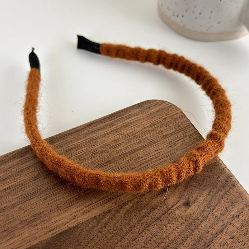Retro Autumn Winter Wool Knitting Headbands Fashion Plush Elastic Hair Bands For Woman Girls Simple Sweet Temperament Hair Hoop