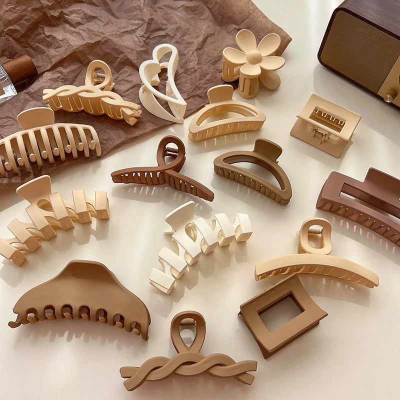 High Women Hair Claw Clips Korea Coffee Beige Acrylic Large Hair Claw Hairpin Geometric Barrettes Crab Girl Headwear Hair Accessories