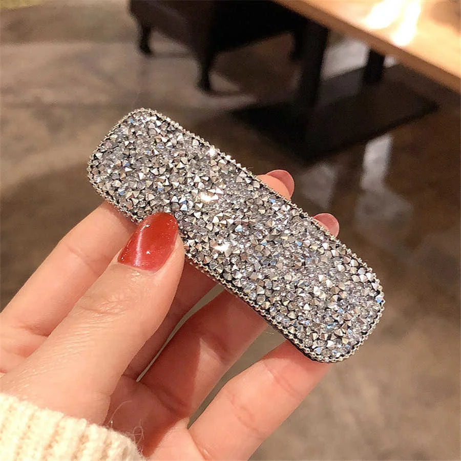 Korean Full Crystal Hair Barrettes Women Hair Pins Jewelry Waterdrop Rectangle Geometric Hair Clip Hair Accessories Girls Gift