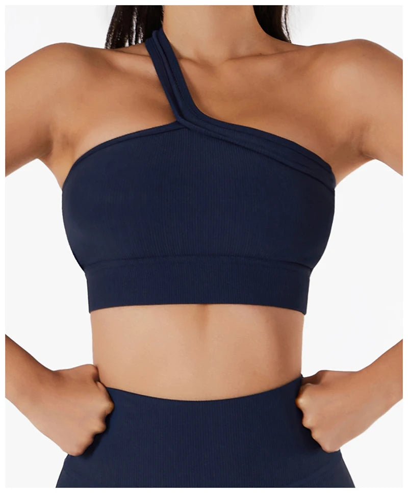 Sexy One Shoulder Yoga Bra Women Sports Crop Top Athletic Vest Push Up Underwear Sports Bra Sportswear