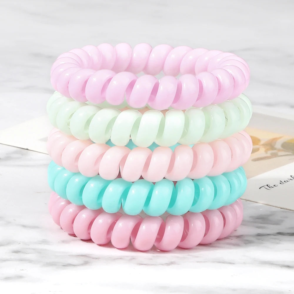 3-8Pcs/Set Telephone Wire Hair Bands Girl 5cm Mixed Color Highly Elastic Hair Ties Ponytail Holder Women Trendy Hair Accessories