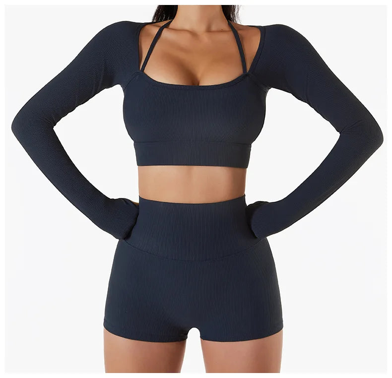 Women's Shirt Seamless Crop Top Fitness Shirts Long Sleeve Sports Top Female Yoga Tops Activewear With Shoulder Strap