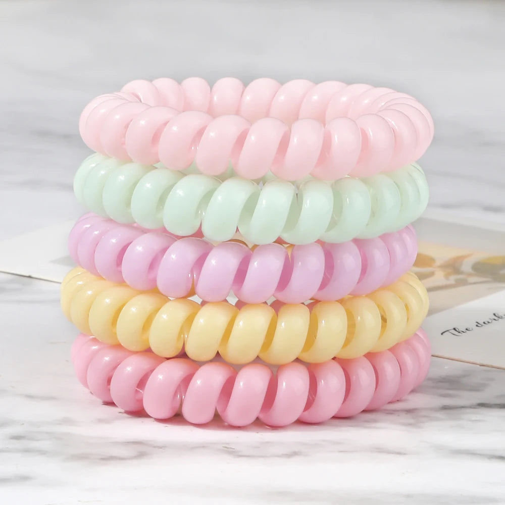3-8Pcs/Set Telephone Wire Hair Bands Girl 5cm Mixed Color Highly Elastic Hair Ties Ponytail Holder Women Trendy Hair Accessories