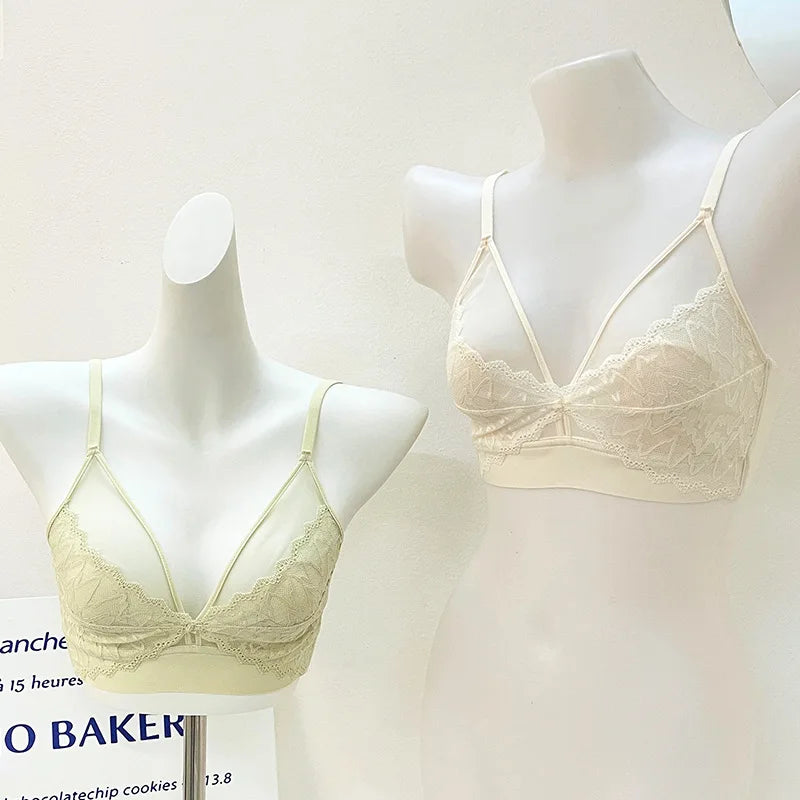 Lace Bras for Women Push Up Bra Non-wire Seamless Brassiere V-Neck Bralette 3/4 Fixed Cup Padded Underwear Sexy Lingerie