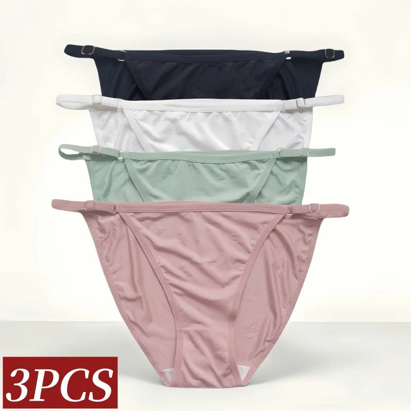 3Pcs/Set Ice Silk Panties Women Low Rise Briefs Breathable Brazilian Panty Solid Color Underwear Female Underpants Sexy Lingerie