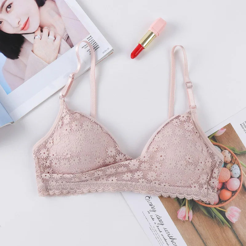 Floral Lace Bra Non-Wire Bralette Push Up Bras For Women V-neck Brassiere Female Padded Underwear Sexy Lingerie Intimates