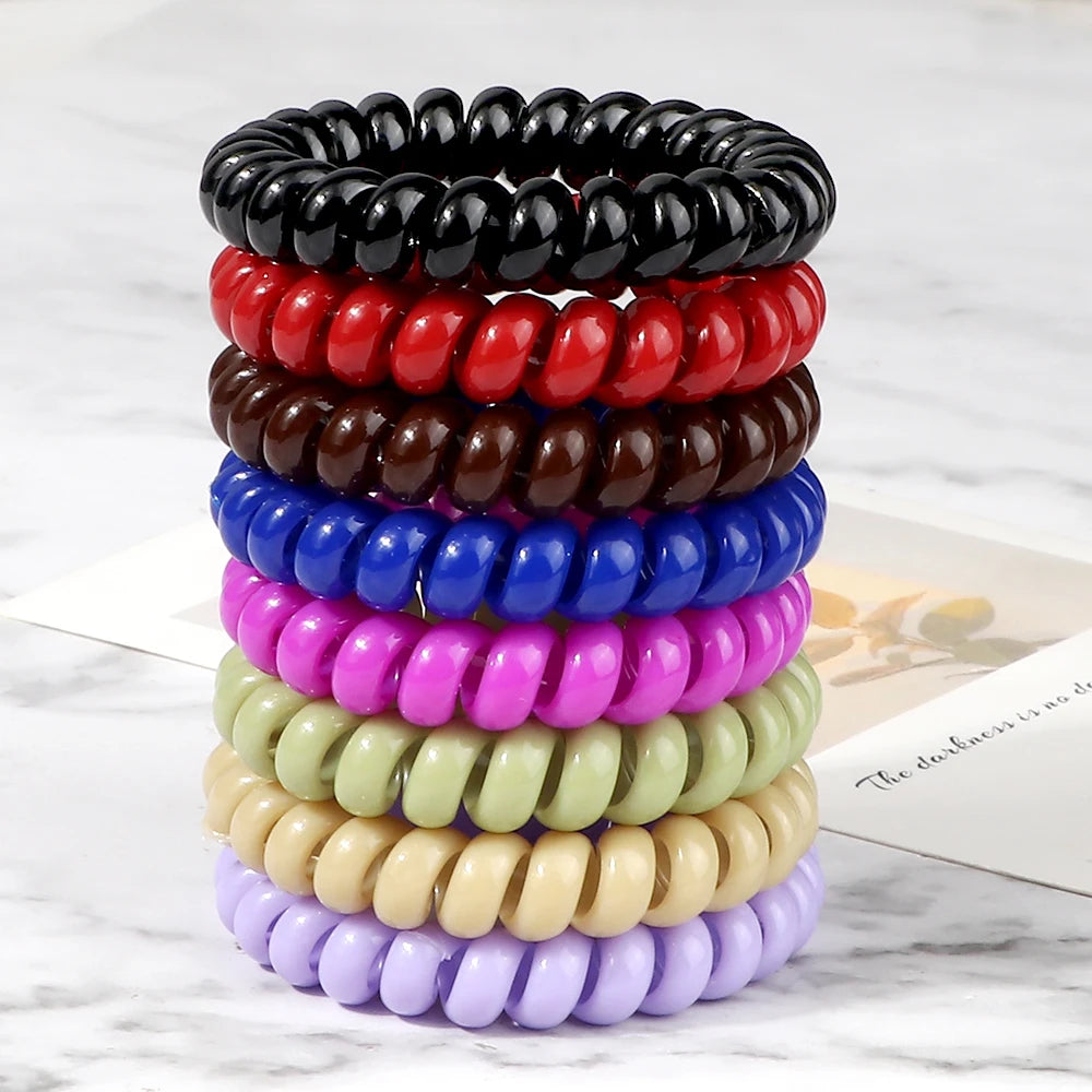 3-8Pcs/Set Telephone Wire Hair Bands Girl 5cm Mixed Color Highly Elastic Hair Ties Ponytail Holder Women Trendy Hair Accessories