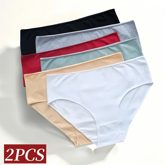 2Pcs/Set Cotton Briefs High Rise Panties Women Solid Color Underwear Comfort Lingerie M-2XL Panty Female Underpants Intimates