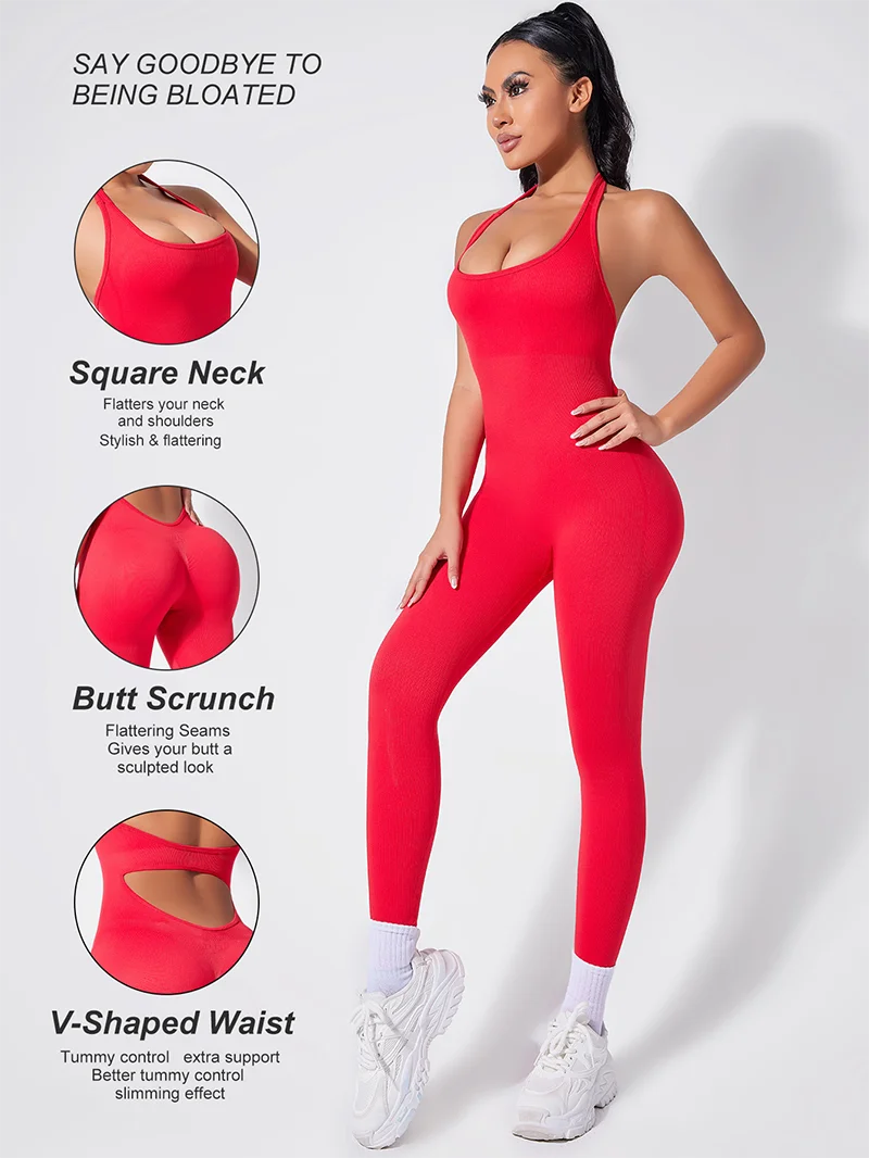 Sexy Women Bodysuits Fitness Sports Yoga Suit Halter Breathable Quick Drying Rompers Women's Gym Set Push Up Workout Jumpsuit