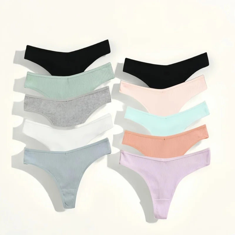 4Pcs/Set Women Cotton Panties Sexy V Waist Thongs M-XXL G-string Female Underpants Solid Color Comfortable Girls Lingerie