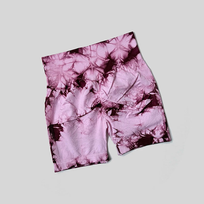 Yoga Shorts For Women Sports Tie Dye Seamless Cycling Running Shorts High Waisted Sports Workout Gym Fitness Shorts