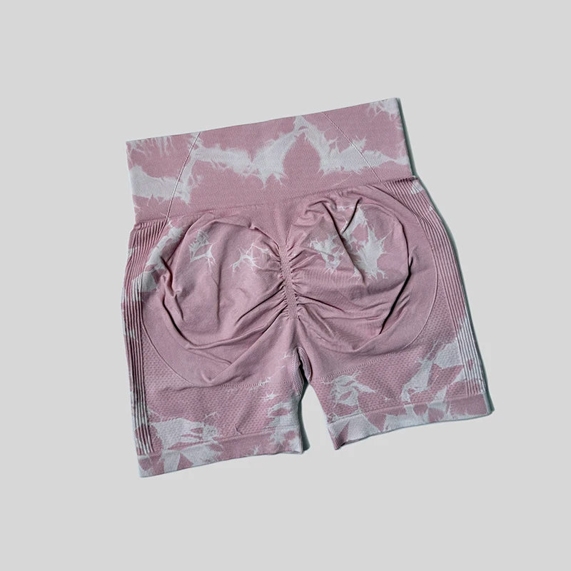 Yoga Shorts For Women Sports Tie Dye Seamless Cycling Running Shorts High Waisted Sports Workout Gym Fitness Shorts