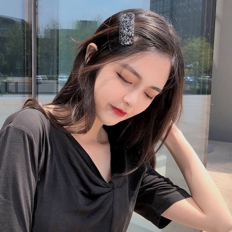 Korean Full Crystal Hair Barrettes Women Hair Pins Jewelry Waterdrop Rectangle Geometric Hair Clip Hair Accessories Girls Gift