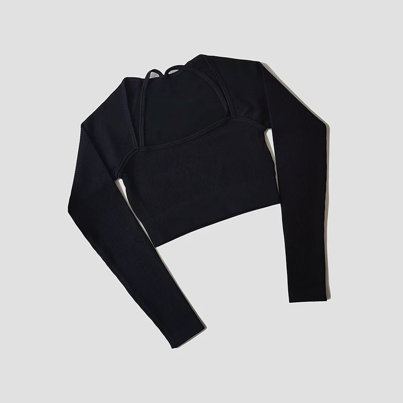 Women's Shirt Seamless Crop Top Fitness Shirts Long Sleeve Sports Top Female Yoga Tops Activewear With Shoulder Strap