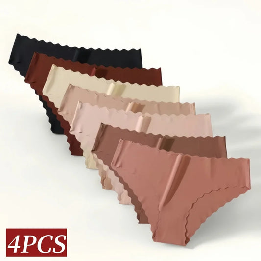 4Pcs/Set Classic Panties Women Low Rise Briefs Female Underpants Solid Color Underwear Ice Silk Panties Sexy Lingerie XS-XL