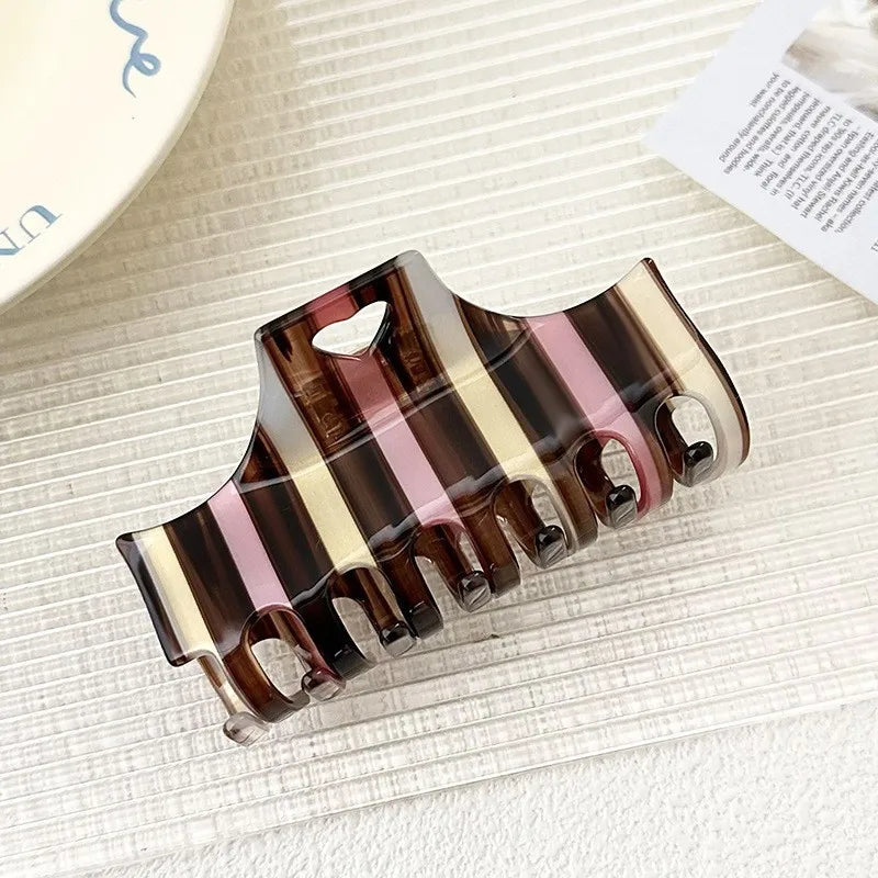Retro Hollow Out Hair Claw Stripe Colour Hair Claw Clip Shark Catch Hair Accessories for Women Girls
