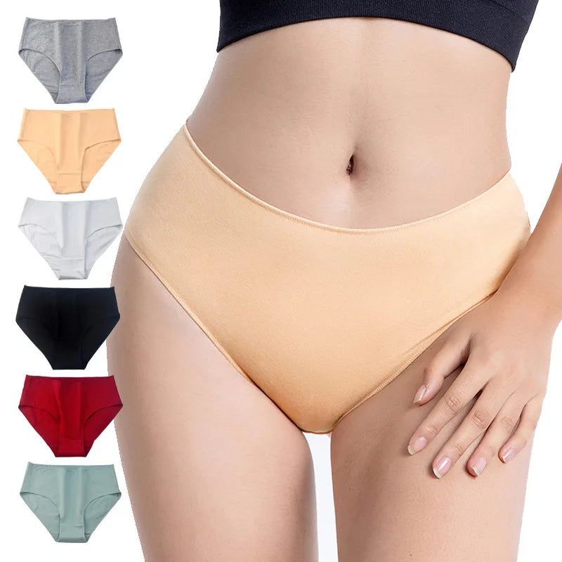 3Pcs/Set Cotton Panties Women High Waist Briefs Breathable Comfort Underwear Female Underpants Solid Color Intimates M-2XL Panty