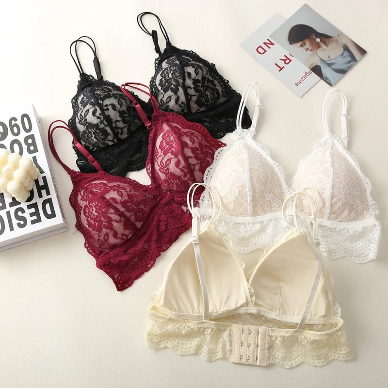 Lace Transparent Bra Women Non-wire Bralette Small Cup Push Up Bras Sexy Backless Lingerie French Underwear Padded Brassiere