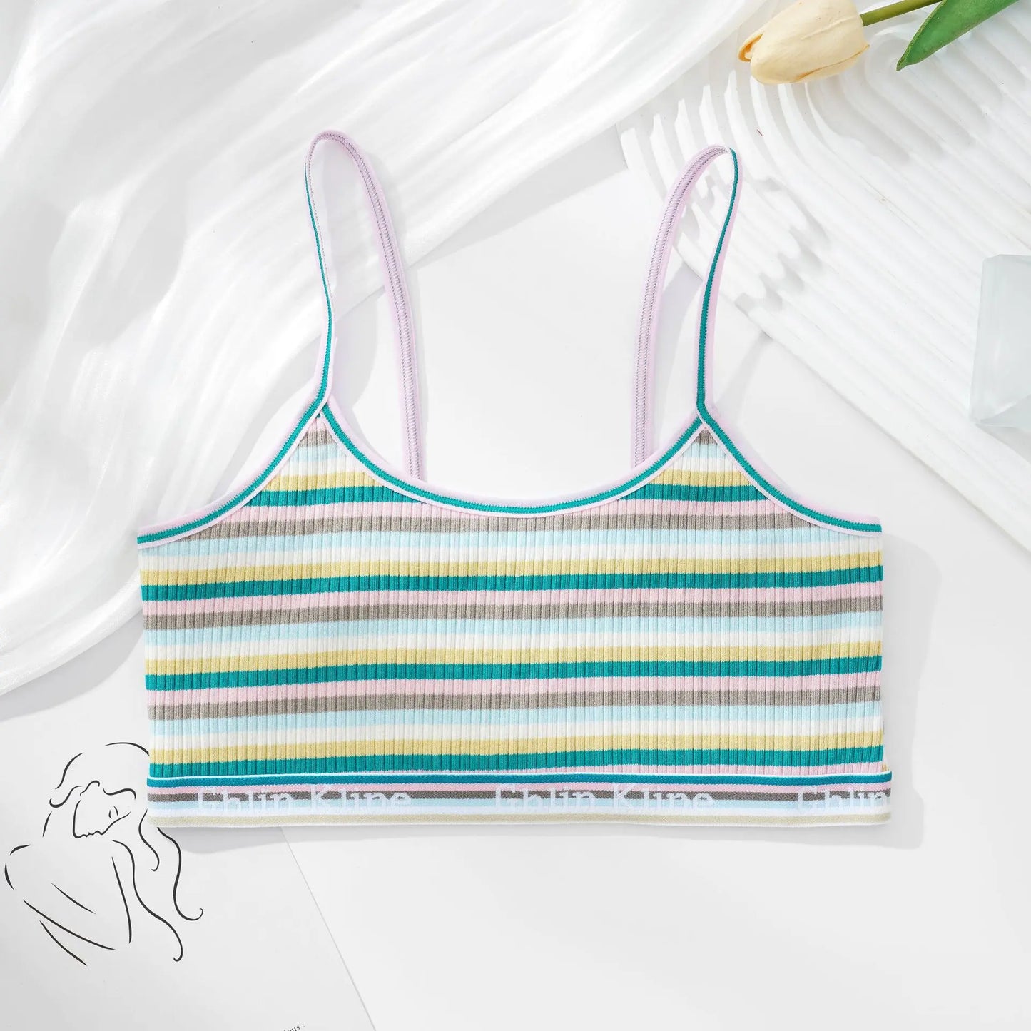 Girls Cotton Bras Female Thin Bralette Small Breast Girl Breathable Bra Colorful Striped Comfort Underwear No Pad Brasieres