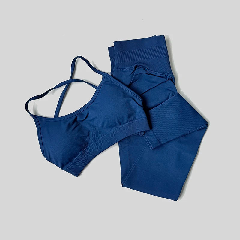Yoga Set Workout Sets Women Tracksuit Gym Push Up Fitness Running Workout Sportswear Back Cross Sport Bra Leggings Shorts Suit
