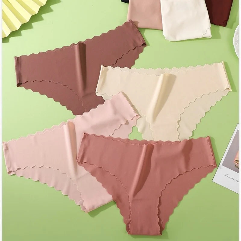 4Pcs/Set Classic Panties Women Low Rise Briefs Female Underpants Solid Color Underwear Ice Silk Panties Sexy Lingerie XS-XL
