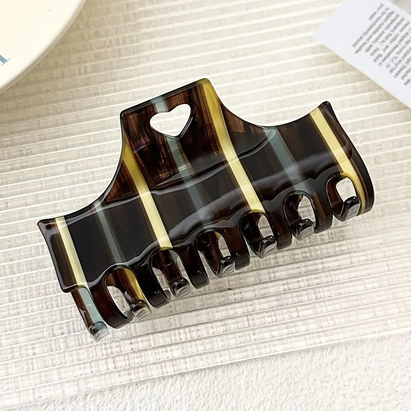 Retro Hollow Out Hair Claw Stripe Colour Hair Claw Clip Shark Catch Hair Accessories for Women Girls