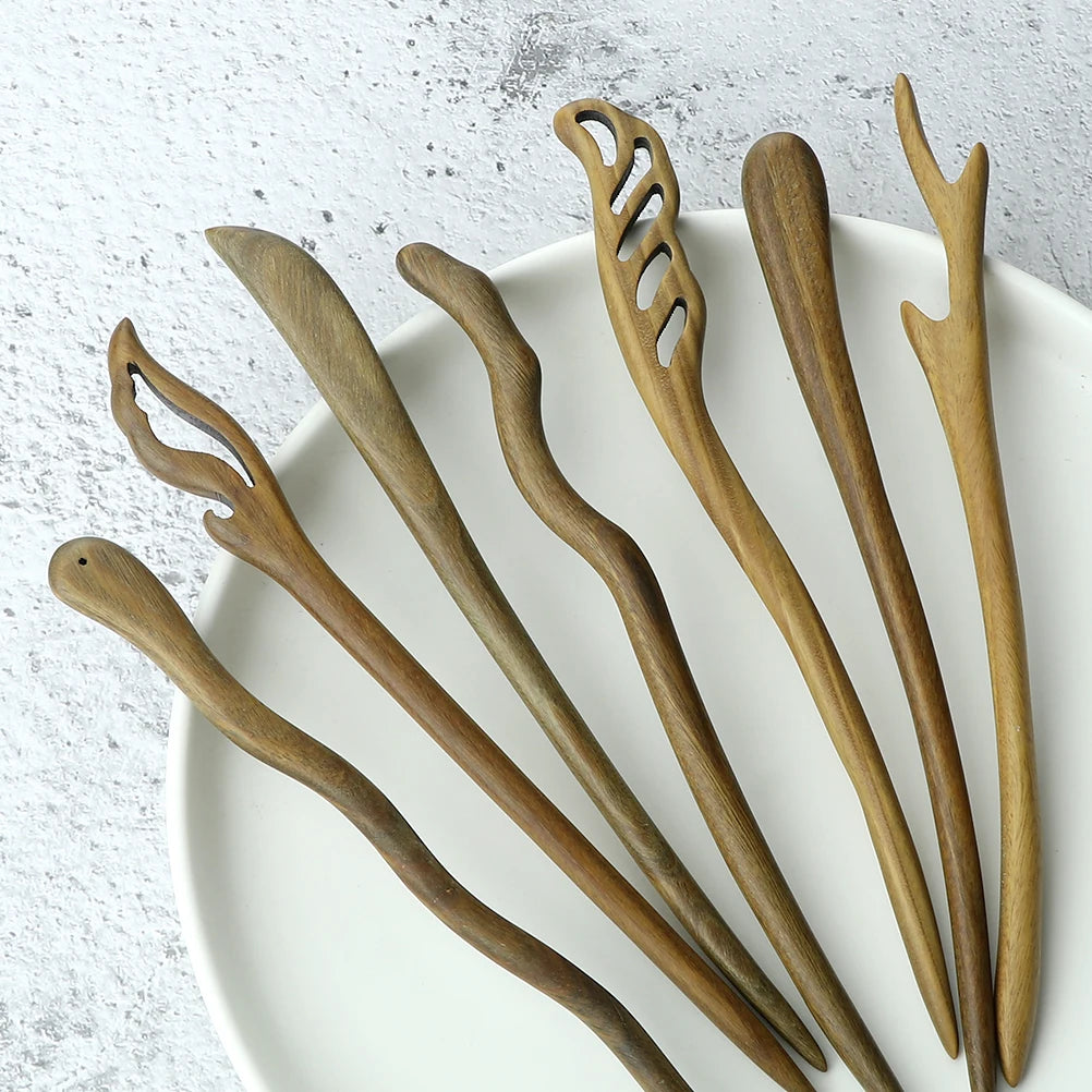 Style Retro Sandalwood Hair Clip Hairpin Chinese Ancient Carved Wooden Chopstick Hair Stick Cosplay Party Headwear Accessories