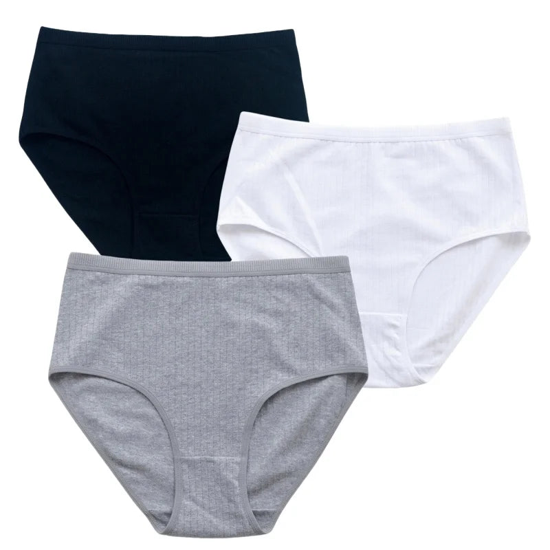 3Pcs/Set Women High Waist Panties Cotton Briefs Underwear Solid Color Female Sexy Lingerie M-XXL Breathable Comfort Underpants