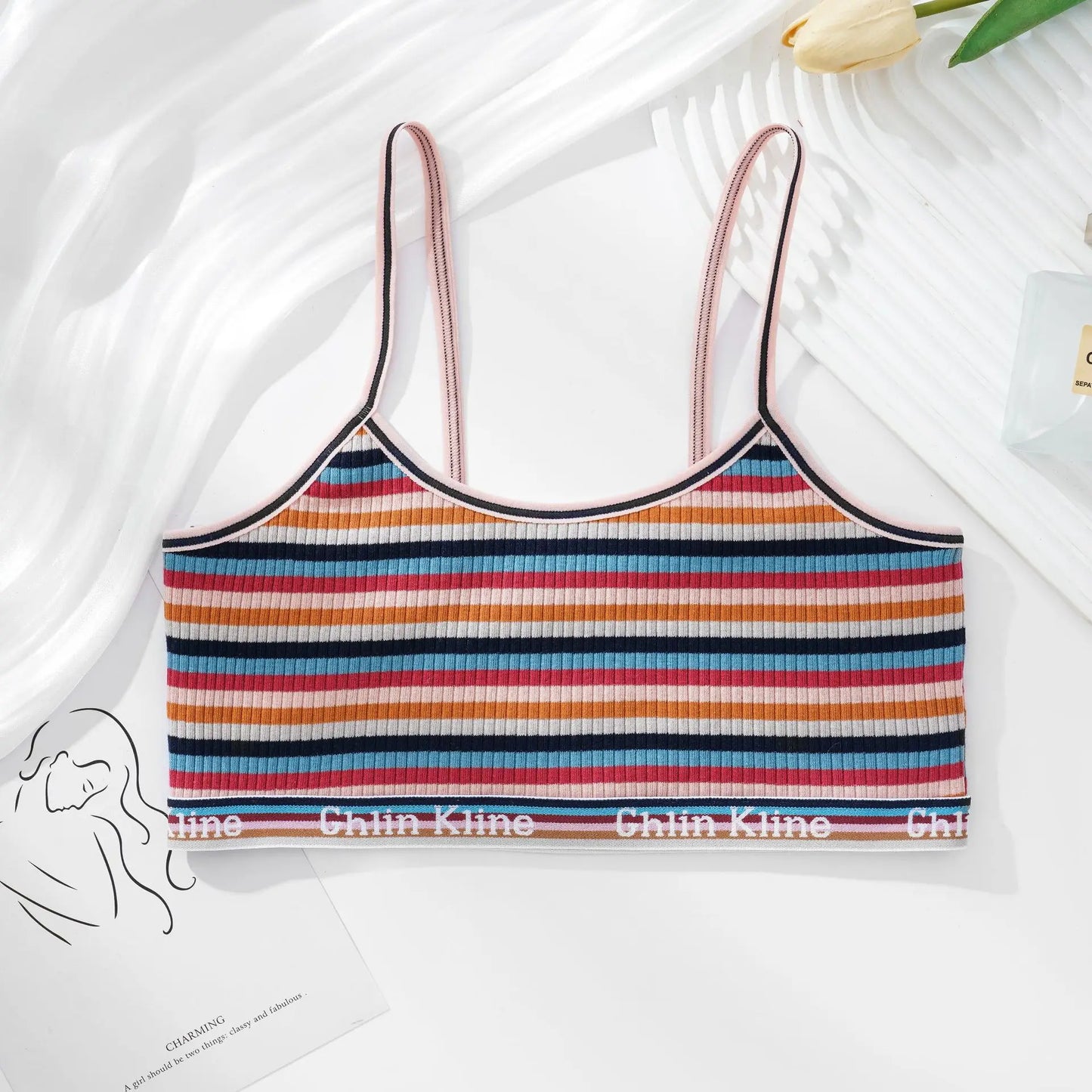 Girls Cotton Bras Female Thin Bralette Small Breast Girl Breathable Bra Colorful Striped Comfort Underwear No Pad Brasieres