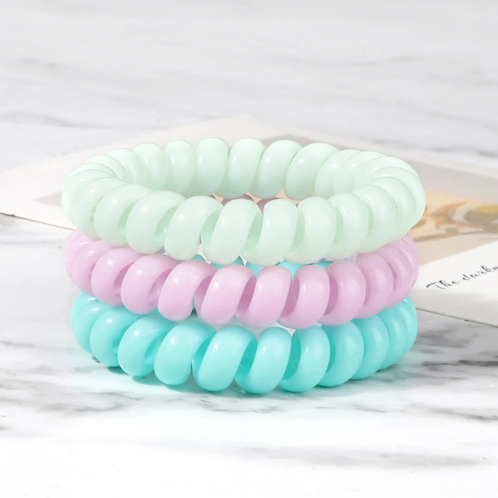 3-8Pcs/Set Telephone Wire Hair Bands Girl 5cm Mixed Color Highly Elastic Hair Ties Ponytail Holder Women Trendy Hair Accessories