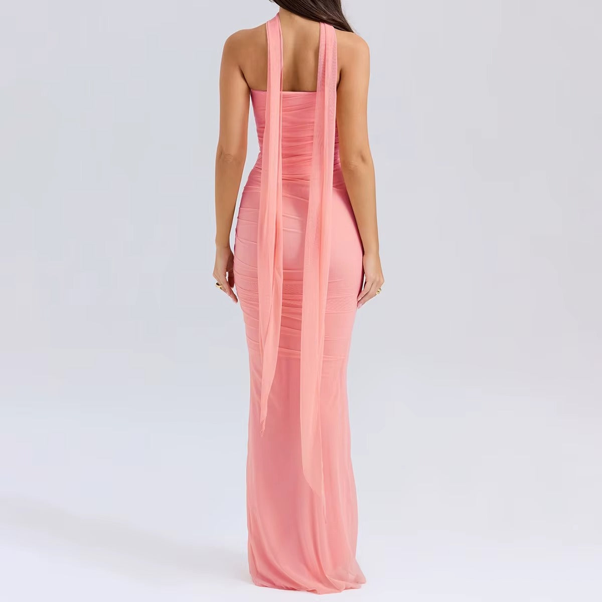 Elegant Mesh Patchwork Women's Strapless Top Vest Slim Sleeveless Long Skirt Temperament Party Evening Dress