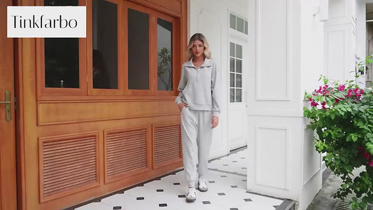 Sets for Women 2025 Fall Travel Outfits Long Sleeve Tracksuit Joggers Sets Half Zip Sweatsuit Matching Set