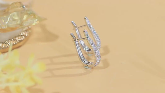 Synthetic Zirconia Classic Earrings U Shaped Hoop Ear Buckle Earrings for Women Girl Daily Wear Fine 925 Sterling Silver Jewelry