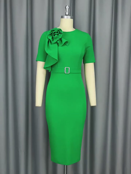 2025 New Women's 3D Floral Applique Dress - Plus Size Evening Gown High Waist Cocktail Party Dress with Elegant A-Line Skirt