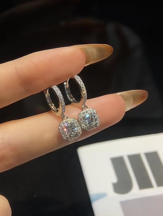 925 Sterling Silver GRA  0.5 CT Lab Diamond Gemstone Moissanite Earring Hoop Dangle Tennis halo Women Engagement Fine Jewelry
