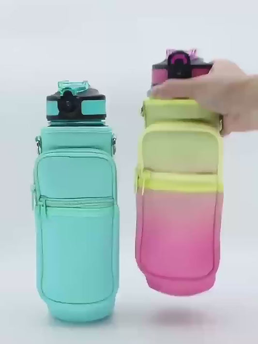 For Custom 1L Gym Water Bottle with Pouch Cooler Sleeve Bag Holder Direct Drinking Eco-Friendly Plastic Drinkware