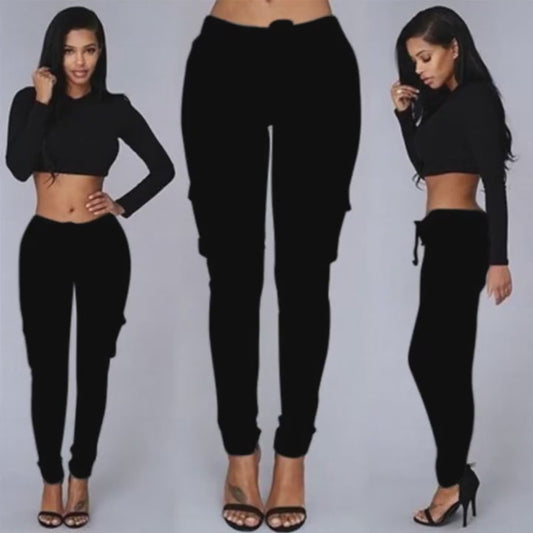 Fall Spring and Summer Pencil Pants Hot Wholesale Women's Pants Overalls Multi-bag Drawstring With Belt Casual Pants
