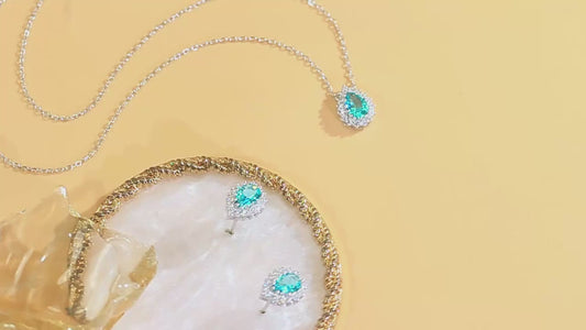 Advancement Elegant Fine Zirconia Jewelry Set 925 Sterling Silver Blue Paraiba CZ Drop Pendant Necklace Earrings Jewelry Set for Women Party