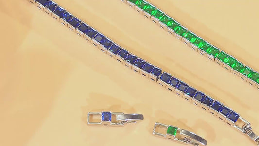 Princess Cut CZ Bracelet Green Square Cubic Zirconia Chain Link Bracelet for Women Brides Fashion Trendy Rhodium Plated Jewelry