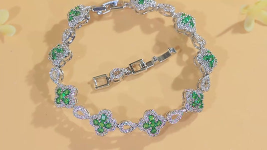 Elegant Rhodium Plated Pink Purple Green CZ Bracelet Zirconia Flower White Tennis Bracelet for Women Girls Daily Wear Jewelry